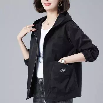 Ribbed Jacket Women s Spring and Autumn Casual Plus Size Loose Hooded Short Jacket Age-reducing Jacket XXXXL