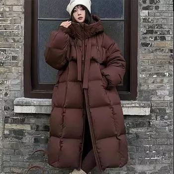 Ribbon big quilt 2024 новая белая куртка на утином пуху средней и длинной длины, универсальное утолщенное пальто S size 90-60kg чёрный