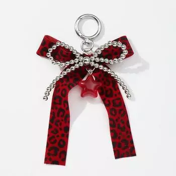 Ribbon Bowknot Keychain Silver Heart Hairball Pendant Keyring Jewelry For Girl Women Gift Bag Decoration A1