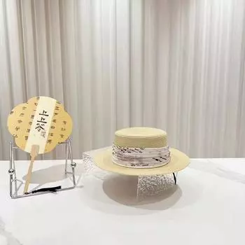 Ribbon embroidery singing grass sunscreen sunshade straw woven flat top top hat women s 2025 summer new gift hat M56-58cm чёрный