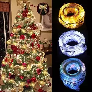 Ribbon Fairy Light Christmas Decoration Christmas Tree Ornaments For Home 2025 Bows String Lights Navidad Natal New Year 2025 2M 20led