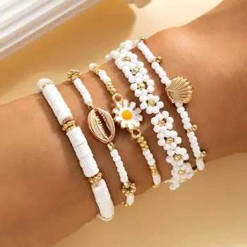 Rice Bead Starfish Pendant Bracelets Multilayer Bohemian Bracelet Rice Beads Bracelet Set Women Style 2