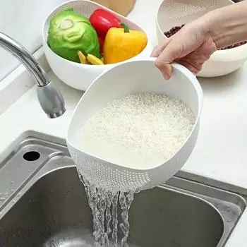 Rice Bowl Drain Basket Fruit Bowl Washing Drain Basket Kitchen Supplies Small Tools Multi-purpose Home Kitchen Organizer белый