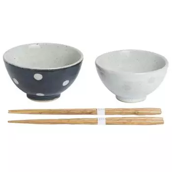 Rice bowl white blue 12 x 11 x H6cm with chopsticks dot pair rice bowl large/diameter H6.8cm small/diameter K7-22