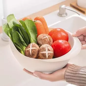 Корзина для слива риса с ручкой, кухонная миска для слива, выдолбленная, для быстрого слива, для фруктового салата, для мытья, хранения бежевый