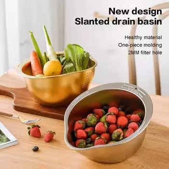 Rice Washer Strainer Bowl Stainless Steel Rice Washing Bowl Rice Sieve Colander Fruit And Vegetable Strainer Kitchen Tools серебряный