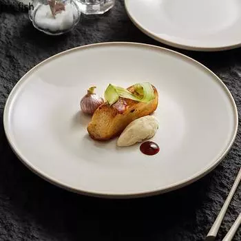 Rice Yellow Kiln Changes Flat Plate Ceramic Salad Plate Pasta Plate Steak Plates Dessert Snack Plates Hotel Specialty Tableware