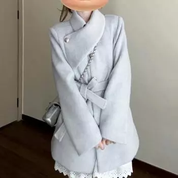 Rich daughter feels like wearing a sweet woolen coat for women s winter blue thickened waist woolen coat 40/45kg/S