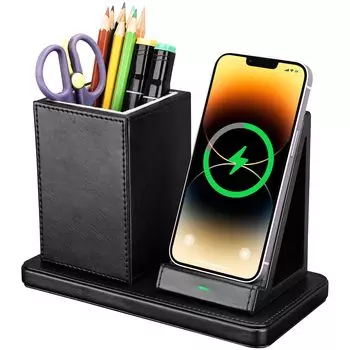 Richblue Настольный органайзер с зарядкой из ПУ-ручки Настольный пульт дистанционного управления для зарядки смартфона Настольное хранение Зарядка Просто поместите смартфон