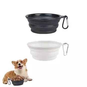 RICISUNG Pet Складная миска для домашних животных с изготовленным из для собак и прогулок портативным набором для воды для домашних животных белого и черного цветов, столовые приборы, карабин, силикон, кошки,