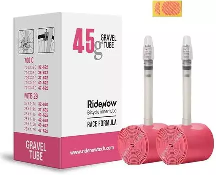 RideNow Ultralight TPU Bicycle Inner Tube 700 x Pack of Tubes with Free Tube Tube Presta 18c-47c 45/65/85mm (2 Patch) (Gravel 32c-47c 65mm)