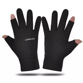 Rider Take-out Equipment Open Finger Touch Screen Gloves Men s Winter Fleece-lined Heattech Waterproof Cold-Proof Cycling Flip Fishing Leaky Finger Two Finger Black All yards