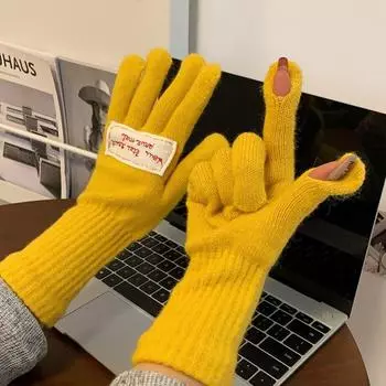 Riding Gloves Keep Warm Full Finger Mittens New Wool Knitting Gloves Girls хаки