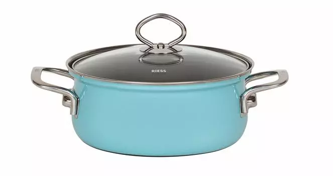 RIESS Pot Crystal Blue 1kg Casserole 16cm 1L Two-handed m.Glasd 0655-037