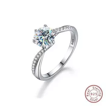 Right Hand Multi-Colored Moissanite Waiting To Twist Arm Classic Six-Claw Strap Ring 925 Silver 1 Carat Wedding Women Hong Kong code 11 [US code 5]