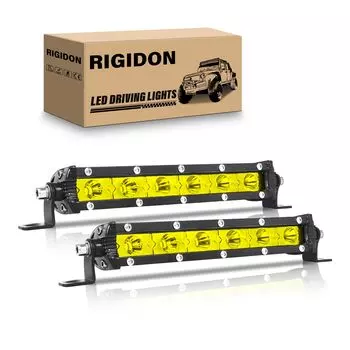 RIGIDON 2Pcs 30W Amber LED Light Bar 7 Inch Slim Spotlight Bar Single Row Waterproof LED Work Light Driving Boat Road Light for ATV UTV Truck