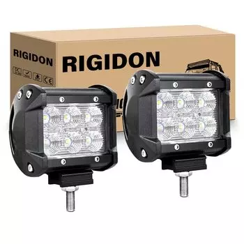 RIGIDON 2pcs LED Light Bar 4 Inch 18W Double Row Flood Waterproof Off-Road Driving Boat Light Bar for ATV SUV Truck Pickup 4x4 Car LED Work Light