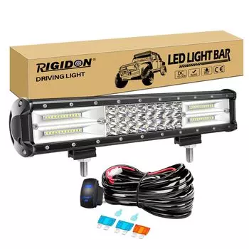 RIGIDON LED Light Bar 15 38cm 216W Compatible with 12V-24V IP67 Waterproof Wide/Narrow Angle White with Relay Harness and 12V Wiring