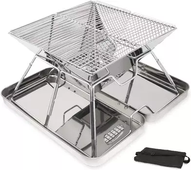 Rikopin Большая костровая печь-барбекю с ящиком для хранения Компактная складная печь-барбекю для людей из нержавеющей стали, легкая, 43 x 43 x 27 см