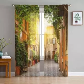 Рим, Италия, римское здание, Roma Old Street, шифоновые прозрачные шторы для гостиной, спальни, оконная занавеска, вуаль, тюль Cortinas 135W x 114H(cm)