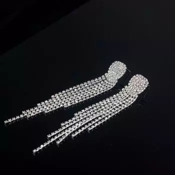 Rimiut Модные длинные серьги-подвески с кисточками для женщин Серебряный цвет горный хрусталь кристалл висячие серьги-подвески свадебные украшения для невесты