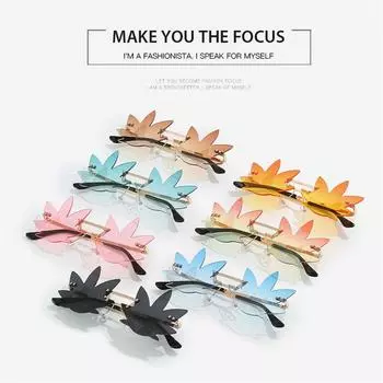 Rimless Maple Leaf Shape Metal Sunglasses for Women Party Decorative Sun Glasses Men Unique Street Catwalk Prom Eyewear чёрный