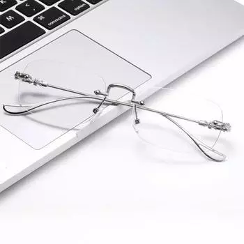 Rimless Reading Glasses Metal Eyewear Square Fashion HD Reading Eyeglasses +100 серебряный