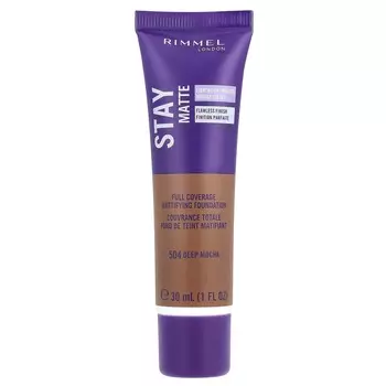 Rimmel London, Stay Matte, матирующая тональная основа с полным покрытием, оттенок 504 Deep Mocha, 1 жидкая унция (30 мл)