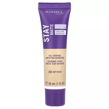 Rimmel London, Жидкая тональная основа Stay Matte, оттенок 200 Soft Beige, 1 жидкая унция (30 мл)