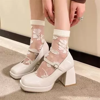 Элегантные туфли Rimocy из лакированной кожи для женщин с квадратным носком и высоким каблуком. Туфли Мэри Джейн для женщин на весеннем толстом каблуке. 35 бежевый