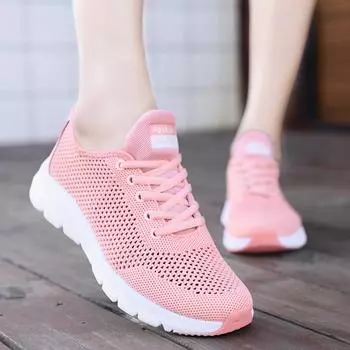 Rimocy Knitting Mesh Breathable Sneakers Women Flats Casual Lace Up Walking Shoes Woman Tenis Feminino Summer Sport Shoes 41 розовый