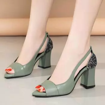 Rimocy лоскутные блестящие сандалии на высоком толстом каблуке, женские летние модные сандалии с вырезами, элегантная офисная обувь, женская обувь 39 светло-зеленый