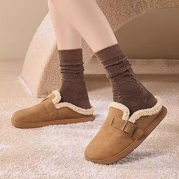 Rimocy New Women s Winter Warm Home Slippers Faux Suede Plush House Slides Woman Indoor Closed Toe Non-Slip Cotton Shoes Women 36
