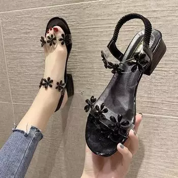 Rimocy прозрачные сандалии из ПВХ с кристаллами, женские модные эластичные туфли с цветами на квадратном каблуке, женские летние сандалии с открытым носком Sandalias Mujer 35 серебряный