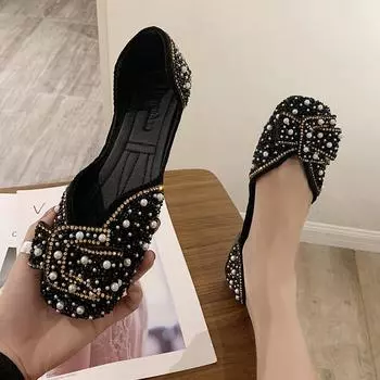 Rimocy, роскошные женские туфли на плоской подошве с жемчугом и кристаллами, летние туфли D Orsay с мягкой подошвой, женские блестящие блестящие туфли для мам со стразами 40