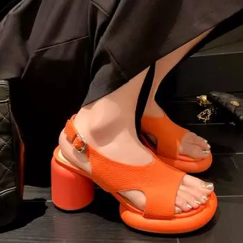 Rimocy сандалии-гладиаторы на высоком каблуке, женские летние сандалии на платформе с открытой пяткой, женская обувь для вечеринок на толстом каблуке Mujer 35 оранжевый