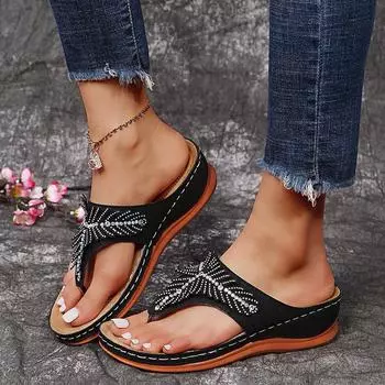 Rimocy Thick Bottom Crystal Flip Flops Women Summer Clip Toe Med Heels Platform Slippers Woman Comfortable Beach Shoes Slides 36