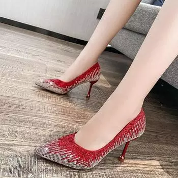 Rimocy туфли-лодочки на тонком каблуке 9 см с блестящими стразами, женские пикантные красные туфли с острым носком для банкетов, вечерние женские свадебные туфли с кристаллами Mujer 39 серебряный