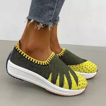 Rimocy/весенне-осенняя женская обувь на плоской платформе с дышащей сеткой, без шнуровки на плоской подошве, женская вязаная повседневная обувь в полоску, большие размеры 43 35 красный