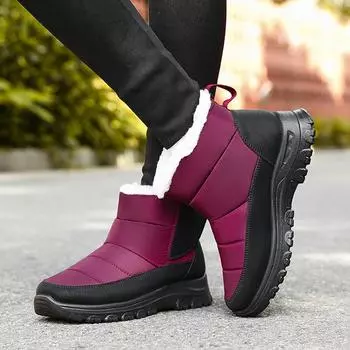 Rimocy Women s Thicken Plush Ankle Boots for Waterproof Non-Slip Snow Boots Woman 2025 Slip-On Keep Warm Winter Cotton Boots 36 чёрный