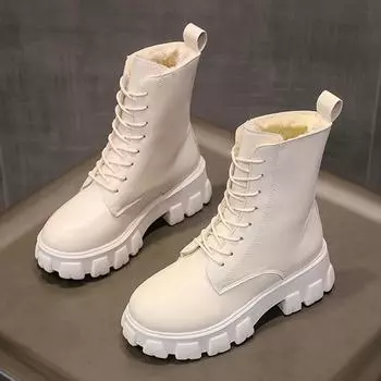 Rimocy/женские ботильоны на массивной платформе, осенне-зимняя теплая плюшевая обувь из искусственной кожи, Botas Mujer, женская обувь на толстой подошве со шнуровкой 40 бежевый
