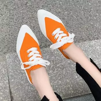 Rimocy/женские кроссовки на плоской подошве с острым носком, весенне-осенняя модная дышащая парусиновая обувь, женская повседневная обувь на шнуровке на плоской подошве 40 оранжевый