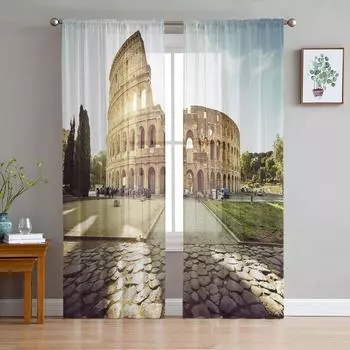 Римская архитектура шифоновые прозрачные шторы для гостиной спальни украшение дома оконные вуали тюль занавески драпировки W135 x H114cm