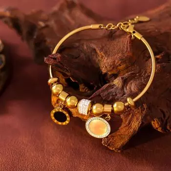 Римские цифры Круглый фирменный кулон Темпераментный браслет с бриллиантами инкрустированный белой ракушкой акриловый геометрический браслет из титановой стали для женщин