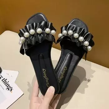 Римские кружевные женские тапочки Margarite с плоской подошвой, удобные, нескользящие, 2024, новые модные повседневные простые тапочки для женщин, летнее время 35 бежевый