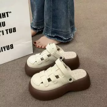 Римские сандалии для женщин, лето 2025, новые модные тапочки с одной педалью, нескользящие, на толстой подошве, пляжные тапочки 35