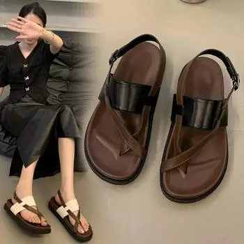 Римские сандалии и шлепанцы для женщин. Новое летнее платье 2023 года. Универсальная обувь на толстой подошве. 35 чёрный