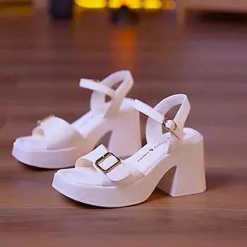 Римские сандалии на грубом каблуке женские 2024 новые летние модные повседневные женские туфли водонепроницаемые туфли на танкетке высокие каблуки бежевые 35 абрикосовый