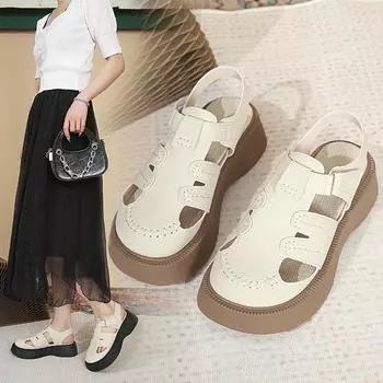 Римские сандалии женские 2024 новые летние две носимые сандалии с открытым носком и толстой подошвой, полутапочки для отдыха на пляже 35 чёрный