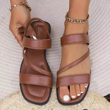 Римские сандалии женские модные кожаные сандалии на плоской подошве с квадратным носком и каблуком 2,5 см в ширину дизайнерские сандалии летняя женская повседневная обувь EUR 36 хаки